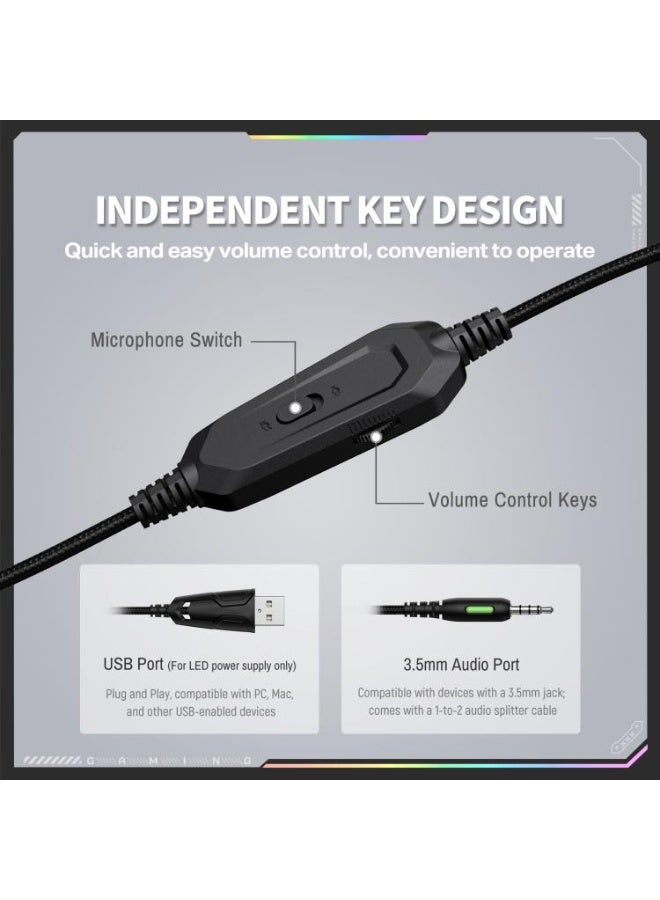 onikuma X91 RGB Wired Over-Ear Gaming Headset with Noise Cancelling Microphone, 50mm Hi-Fi Dynamic Drivers, Stereo Surround Sound, USB & 3.5mm Dual Connection for PC, Console and Mobile Gaming - Image 4